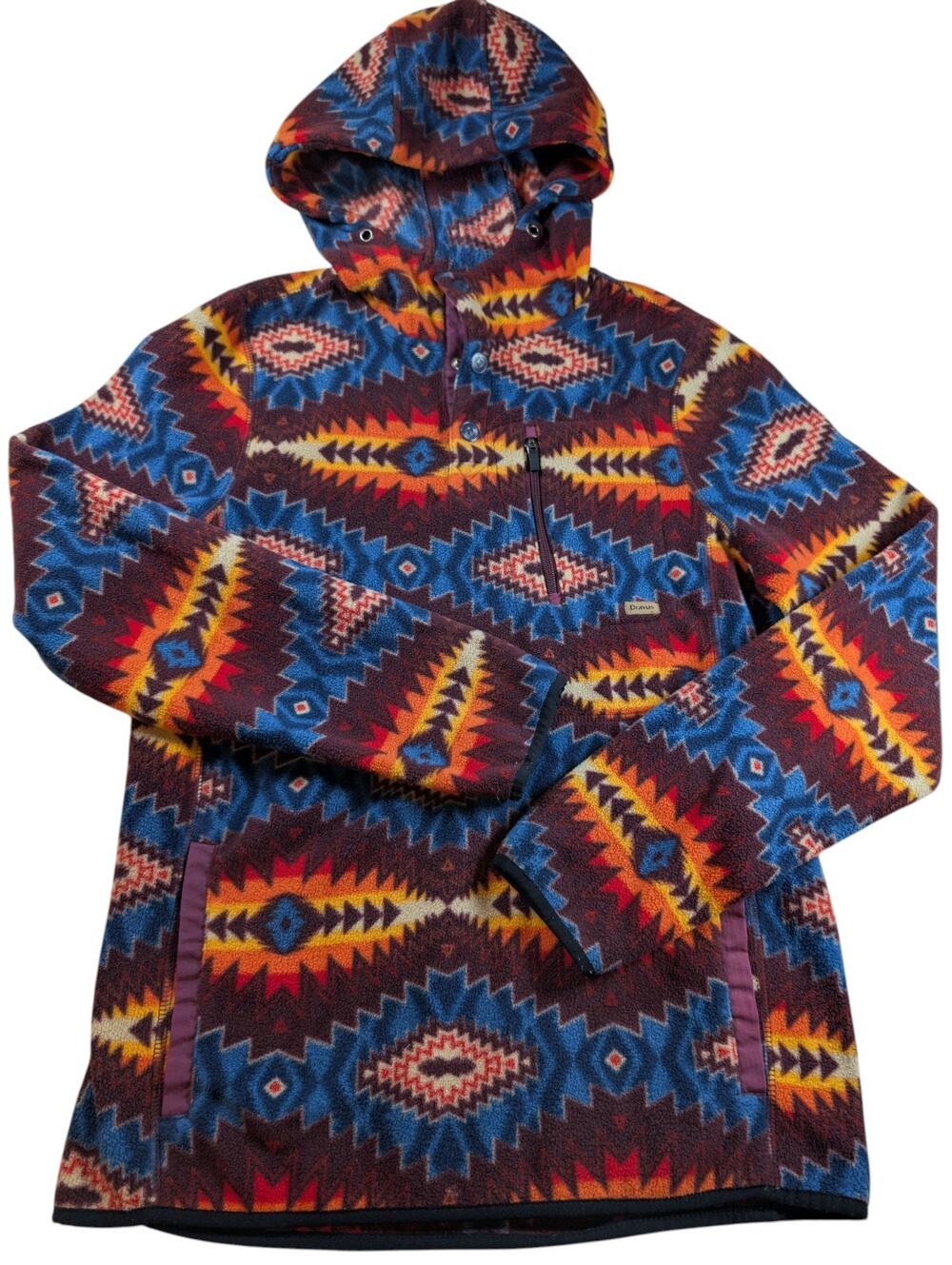 DRAVUS Aztec Southwestern Fleece Hoodie Mens Small Tribal Skate